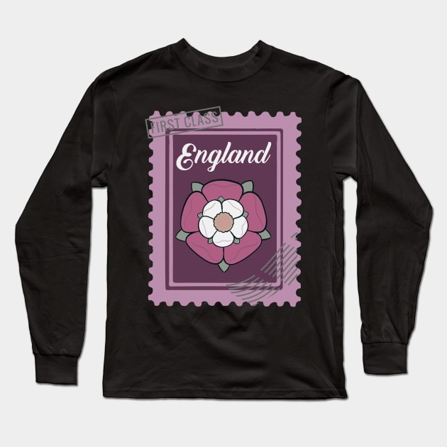 Tudor Rose England Postage Stamp Long Sleeve T-Shirt by SunburstGeo